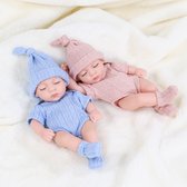Set van 2 mini reborn babypoppen - Tweeling - 20 centimeter - Full body vinyl - Blauw & Roze