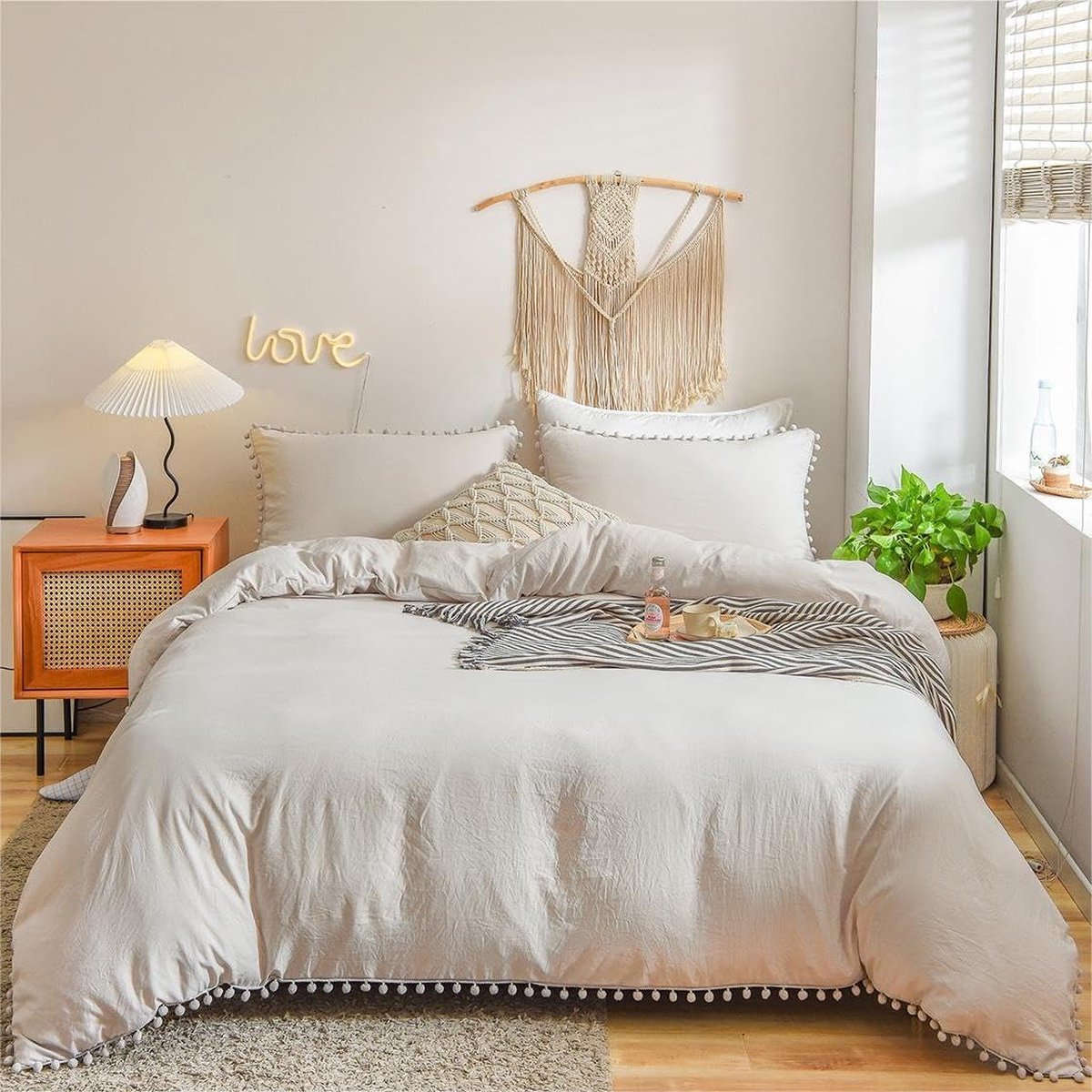 Gezu katoenen beddengoed 135 x 200 cm Beige Crème wit 4-delig Eenvoudig