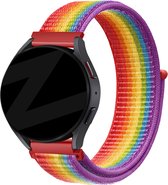 Bandz universeel 20mm nylon loop band geschikt voor Samsung Galaxy Watch Active 1/2 40 & 44mm / Watch 1 42mm / Watch 3 41mm / Gear Sport / Polar Ignite 1-2-3 / Unite / Pacer - Hoogwaardig nylon materiaal bandje met gespsluiting - regenboog