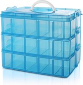 Belle Vous 3 Laags Stapelbare Blauw Plastic Opslag Doos - Aanpasbare Compartiment Sleuven - Maxi 30 Compartimenten - Opslag Container Voor het Opslaan van Speelgoed, Juwelen, Kralen, Hobby en Kunst