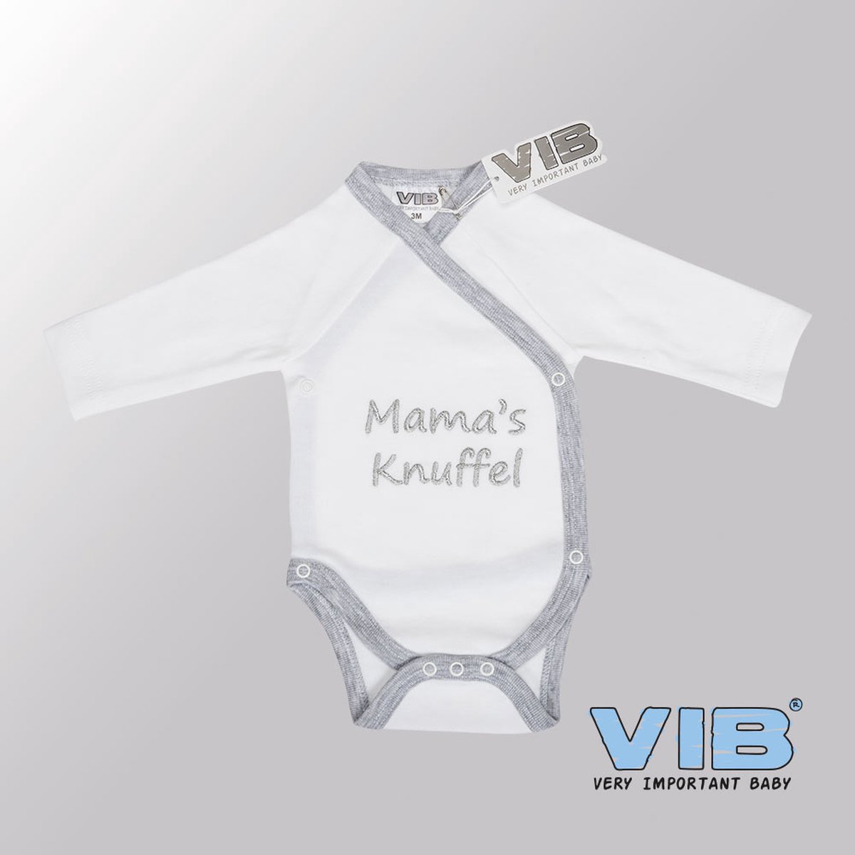 VIB® - Rompertje (overslag) Luxe Katoen - Mama's Knuffel! (Wit) - Babykleertjes - romper - rompertjes - rompertjes met tekst - baby cadeau - baby aankondiging - overslagromper