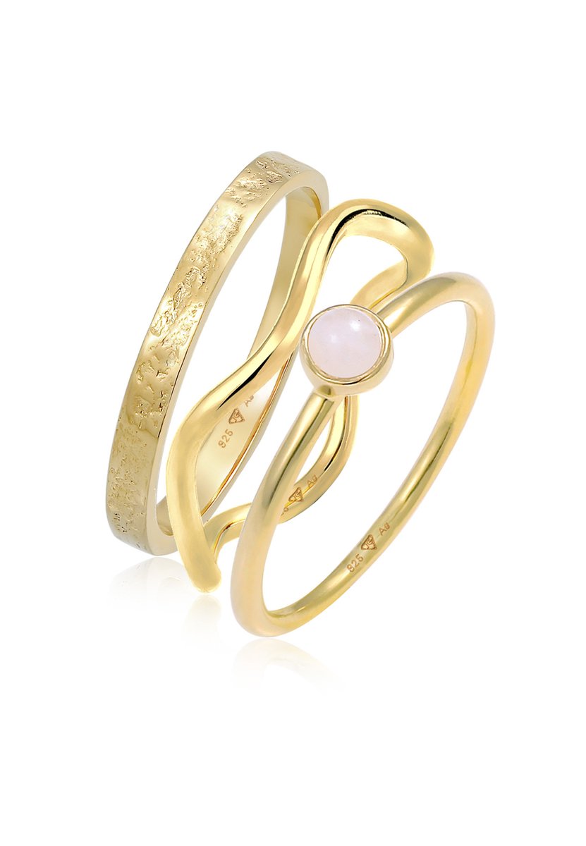 Elli PREMIUM - Ring - Elli PREMIUM Ring Dames Stack Solitaire Set met Kwarts Roze in 925 sterling zilver - Dames