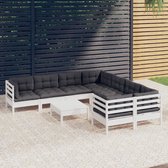 The Living Store Loungeset Grenenhout - Wit - 63.5 x 63.5 x 62.5 cm - Inclusief kussens