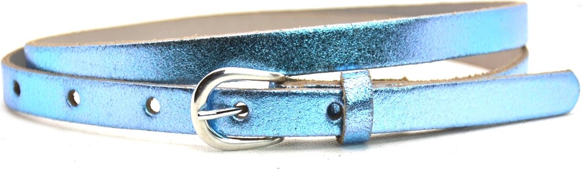Take-it 1,5 cm smalle metallic riem - metallic blauw - damesriem 100% leder - Maat 95 - Totale lengte 110cm