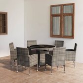 The Living Store Poly Rattan Tuinset - Grijs - Eettafel 110x74 cm - 6 Stoelen met Donkergrijze Kussens