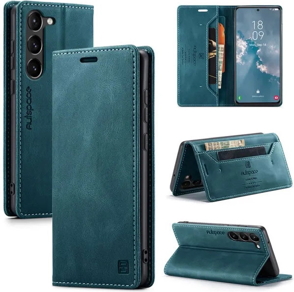 Luxe Flip Case met RFID Bescherming Kaarthouder en Magneetsluiting voor Galaxy S23 _ Blauw