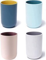 Set de gobelets réutilisables incassables, 4 couleurs, gobelet à brosse à dents en plastique, 300 ml, lavable au lave-vaisselle (bleu clair, bleu marine, rose clair et gris clair)