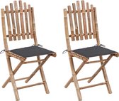 The Living Store Buitenstoelen Bamboe - Set van 2 - Antraciet kussen - 50x42x92cm - Inklapbaar