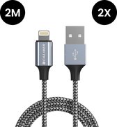 2 x iPhone kabel geschikt voor Apple iPhone - Lightning naar USB Kabel - 2 stuks iPhone oplader kabel - 2 Meter Sterke Nylon Oplaadkabel - Geschikt voor Apple iPhone & iPad - Data en Laden (CL-UL2-2PACK)