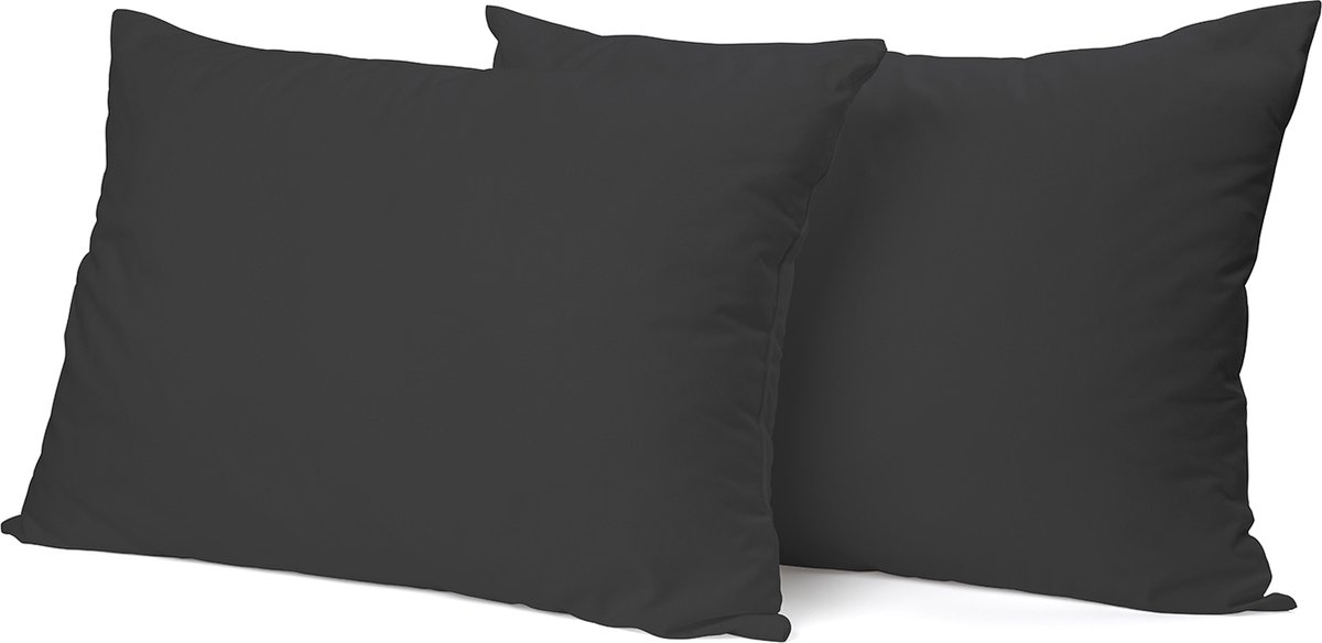 Eleganzzz Kussensloop Hotelsluiting Percal Katoen - Antraciet - Kussensloop 60x70cm - Kussenslopen set van 2 - 100% Katoen
