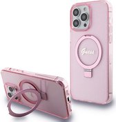 Guess Ring Glitter Back Case (MagSafe Compatible) - Geschikt voor Apple iPhone 15 Pro (6.1") - Roze