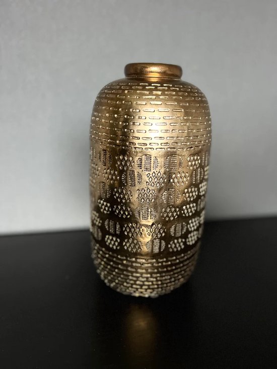 Vtwonen - glazen vaas met gouden deksel - woondecoratie - 20cm - online