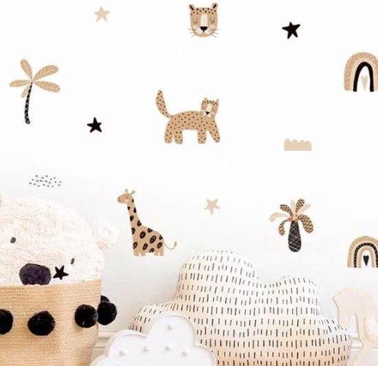 decalmile Grote muurstickers met jungledieren, tropische bladeren