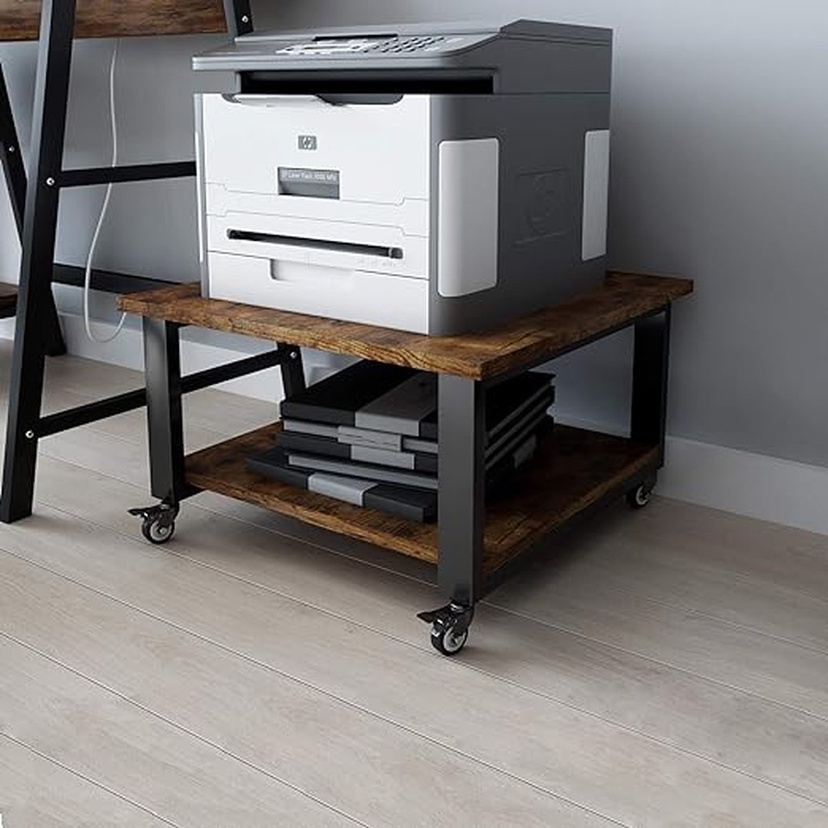 2-Tier Laser Printer Stand 50 * 50 * 30cm Grote Printer Tafel Copier Stand onder Bureau Heavy Duty Rolling Cart met Paper Storage Shelf Printer Houder op Wielen voor Home Office (Retro)