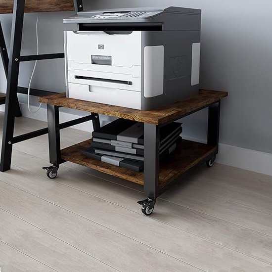 2-Tier Laser Printer Stand 50 * 50 * 30cm Grote Printer Tafel Copier Stand onder Bureau Heavy Duty Rolling Cart met Paper Storage Shelf Printer Houder op Wielen voor Home Office (Retro) - Merkloos