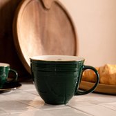 HOMLA Tasse minimaliste Ellie - tasse à café tasse à thé ensemble de tasses à café et à thé et à café - vert avec décoration dorée en porcelaine 470 ml