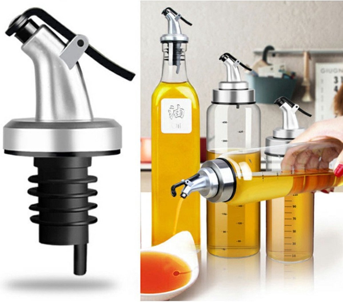 IBBO® - Schenktuit Set - Schenkdop - Wijnschenker - Schenker - Maatschenker - Dispenser Geschikt Voor Dispenser Voor Azijn, Wijn, Olijfolie, Sterke Drank, Likeur, Siroop, Cocktail & Olie - Lekvrij - Universeel - 5 Stuks