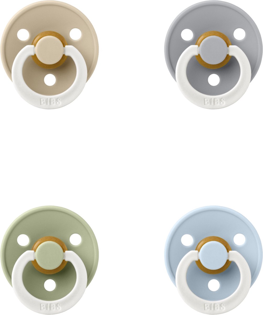 Goedkoopste Bibs fopspeen 0-6 maand set 4 stuks Cloud Glow,Sage Glow,Baby Blue Glow en Vanilla Glow maat 1