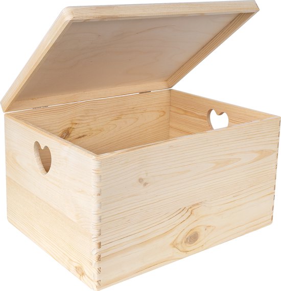 Boîte en bois avec couvercle - Boîte de rangement décorative - 40 x 30 x 10  cm - En bois naturel - Boîte de rangement - Boîte pour bricolage et cadeau