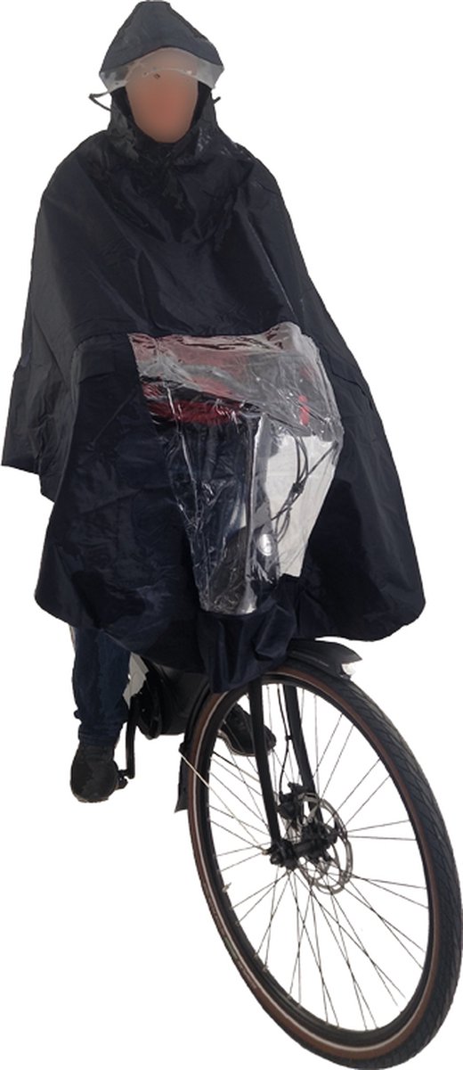 Hooodie Poncho Deluxe - Regenjas - op Fiets - zwart
