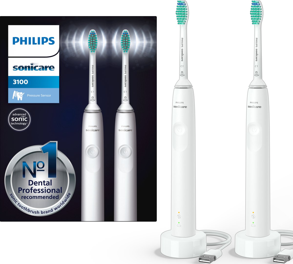 Philips Sonicare Series 3100 HX3675/13 - Elektrische tandenborstel - Wit - Duopack