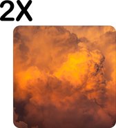 BWK Luxe Placemat - Oranje - Wolken - Lucht - Set van 2 Placemats - 50x50 cm - 2 mm dik Vinyl - Anti Slip - Afneembaar