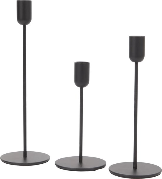 Metalen kandelaars zwart 3 stuks - Kandelaar - Zwart - Set van 3 kandelaars.