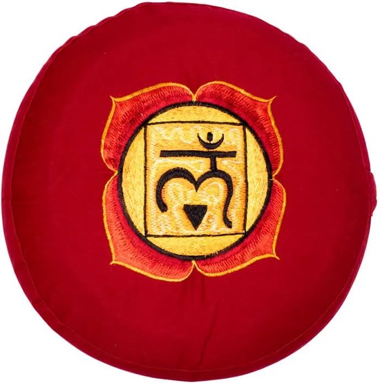 Meditatiekussen 1e chakra geborduurd - 33x17 - Boekweit - Katoen - Rood van Yogi & Yogini — afbeelding 3