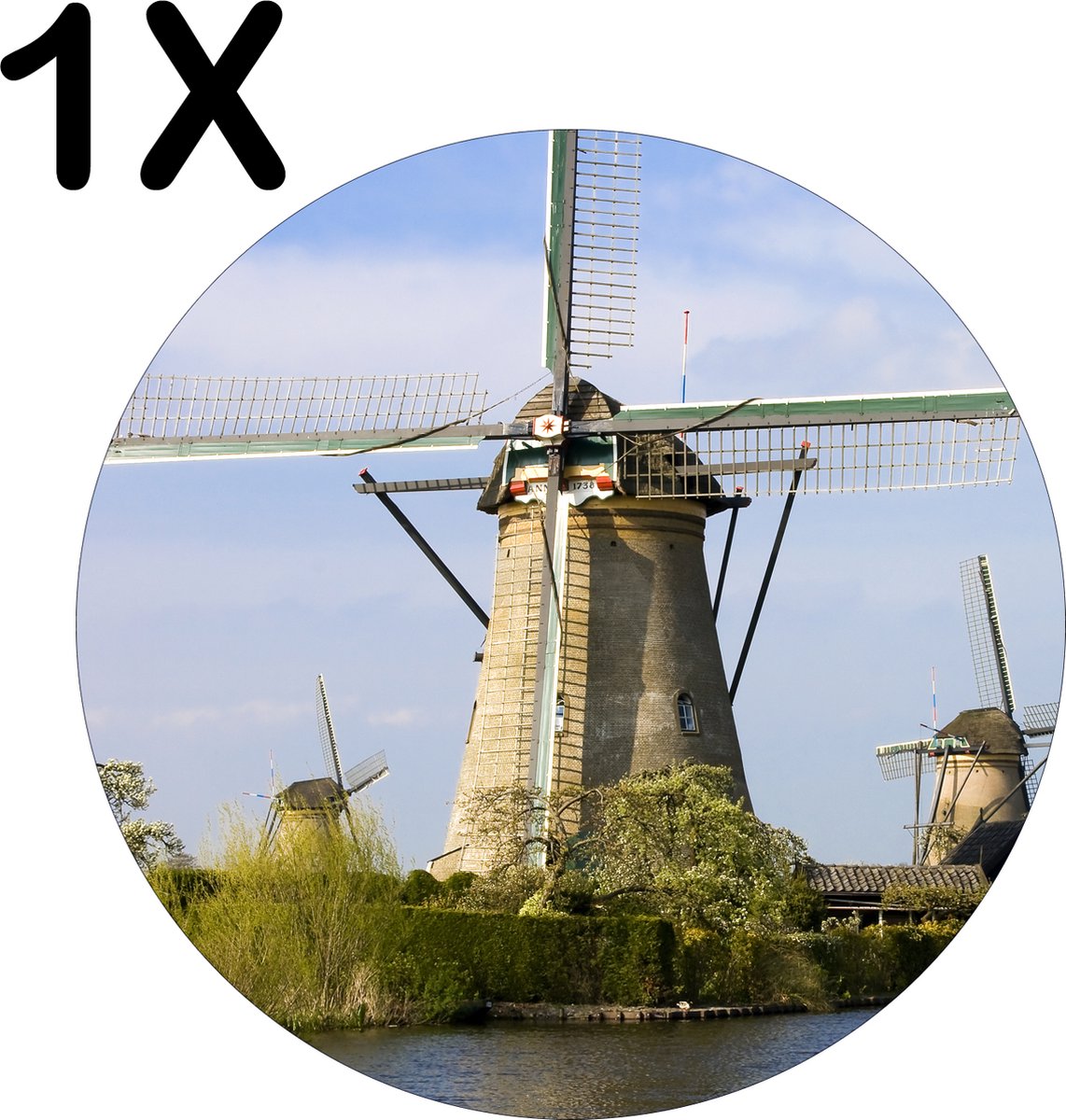 BWK Flexibele Ronde Placemat - Nederlandse Molens aan het Water - Set van 1 Placemats - 40x40 cm - PVC Doek - Afneembaar