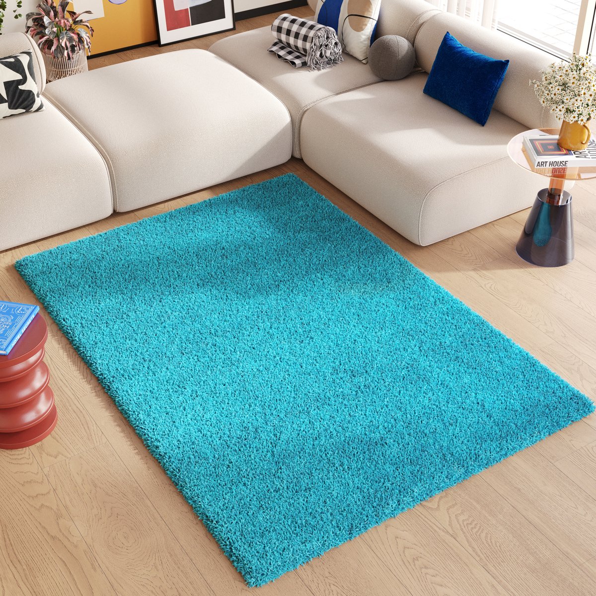 Tapiso Essence Vloerkleed Hoogpolig Blauw Shaggy Tapijt Maat- 200x300