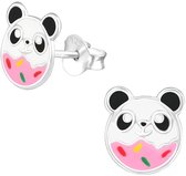 Joy|S - Zilveren panda donut oorbellen - 8 x 9 mm - kinderoorbellen