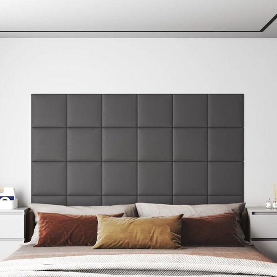 The Living Store Wandpanelen - Grijs - 30 x 30 cm - Duurzaam kunstleer - Warmte- en geluidsisolatie - Brede toepassingen - 12 stuks
