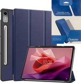 Tablethoes en Screenprotector geschikt voor Lenovo Tab P12 - Tri-fold hoes met Auto/Wake functie - Blauw