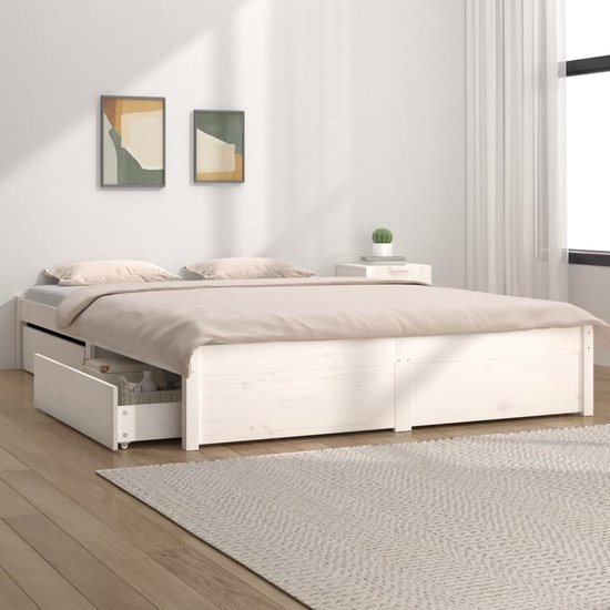 The Living Store Cadre de lit avec tiroirs blanc 160x200 cm - Cadre de lit  -... | bol