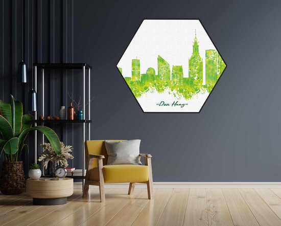 Akoestisch Schilderij Skyline Amsterdam Watercolor Paint Hexagon Basic L (100 X 86 CM) - Akoestisch paneel - Akoestische Panelen - Akoestische wanddecoratie - Akoestisch wandpaneel