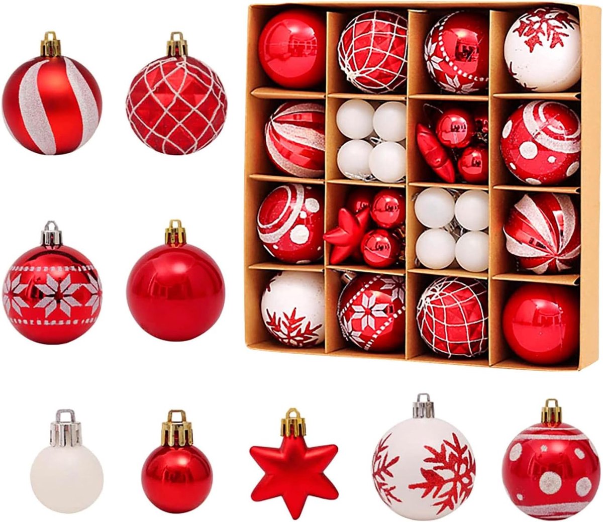 SHOP YOLO-kerstballen-Kerstversiering-goud en rood-kerstboom decor bal ornamenten-42Stuks