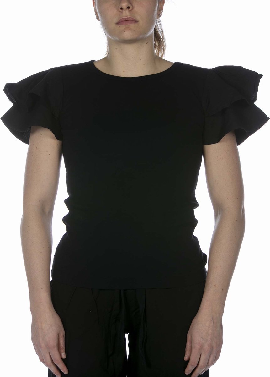 Deha T-Shirt In Rib Met Zwarte Volant - Streetwear - Vrouwen