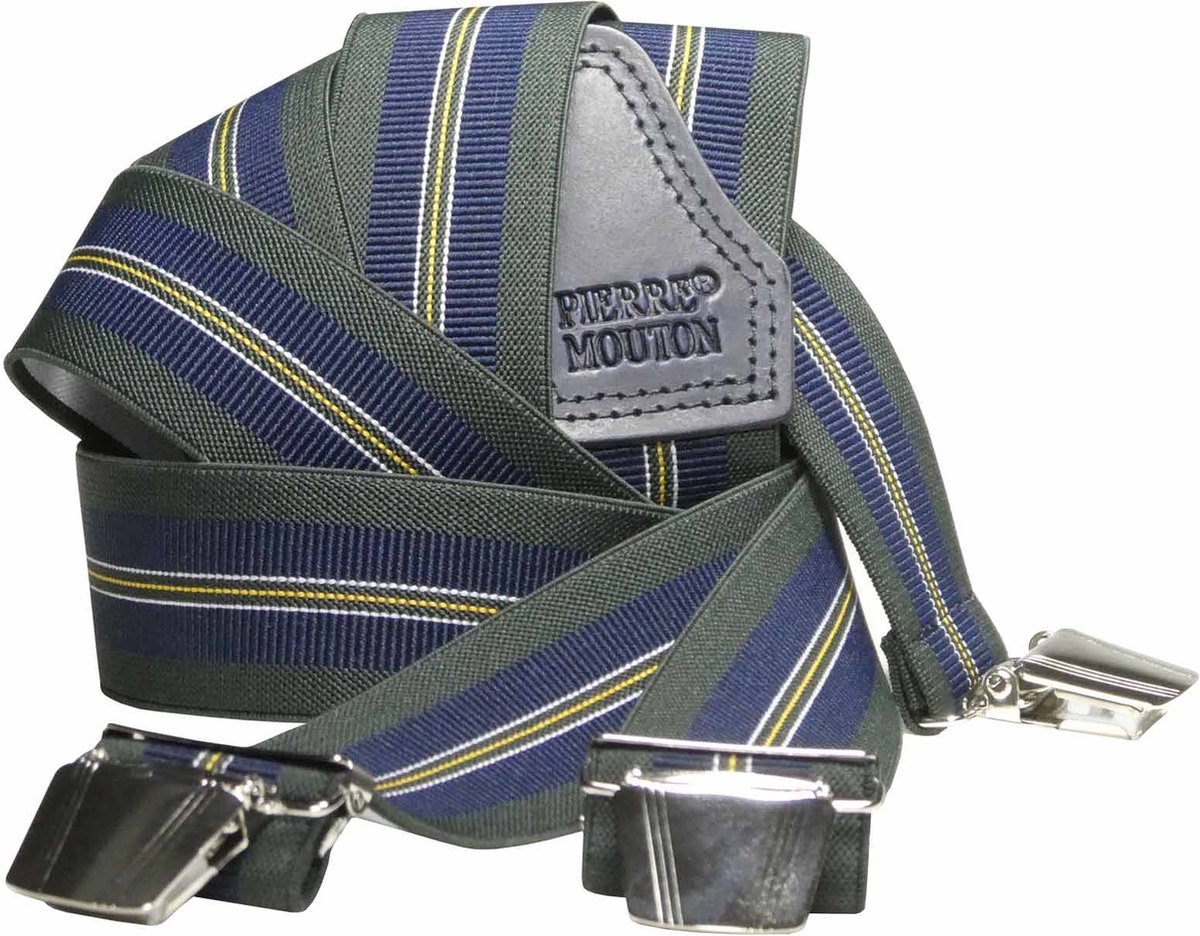 Pierre Mouton Bretel Klassiek - Bretels - Volwassenen - Heren - Donkerblauw - 140cm - 3 brede clips - XL - XXL