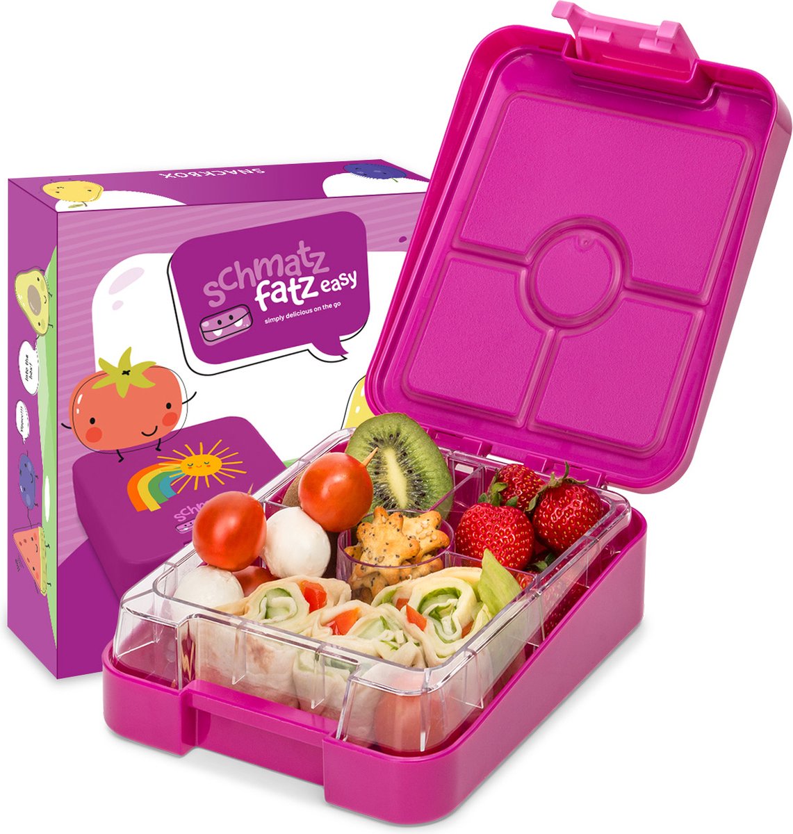 schmatzfatz Easy broodtrommel voor kinderen met vakken, kleurrijke kinderlunchbox, onderverdeeld en lekvrij, BPA-vrije lunchbox voor kleuterschool/kinderdagverblijf, bento box kinderen