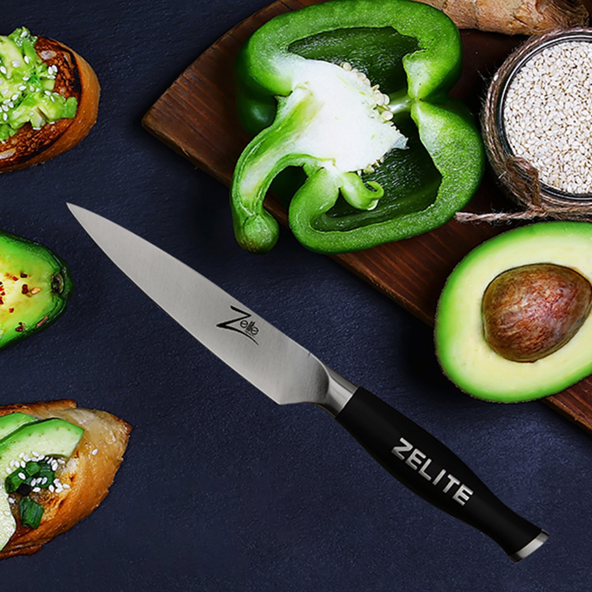 Zelite 12,7 cm Koksmes, Profi-mes van Duits roestvrij staal, Universeel mes Japans geïnspireerd, Scherpe messen voor keuken, Scherp koksmes, Keukenmes scherp voor thuis en horeca