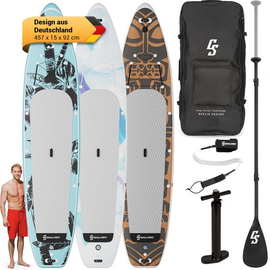 CAPITAL SPORTS Kipu Allrounder tandem opblaasbaar paddleboard - Cruiser shape supboard - SUP board set - Standup Paddleboard - 5 handgrepen - 457 x 15 x 92 cm (BxHxD)