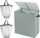 Livano Wasmand 2 Vakken - Wassorteerder - Laundry Basket - Wassorteerder Op Wieltjes - Bag - Lichtgrijs - 166 Liter