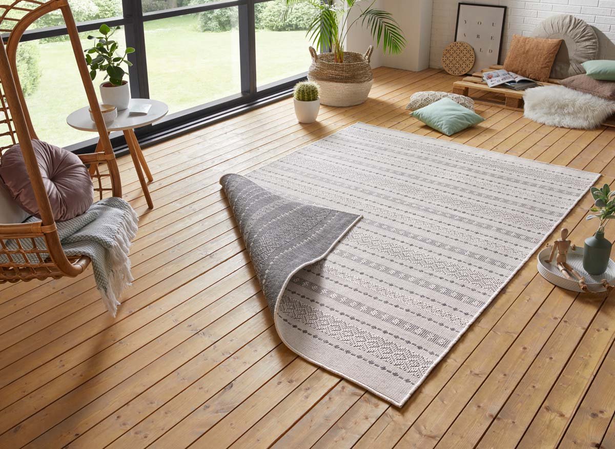 Tapeso Design binnen & buiten vloerkleed Lily - grijs/crème 80x150