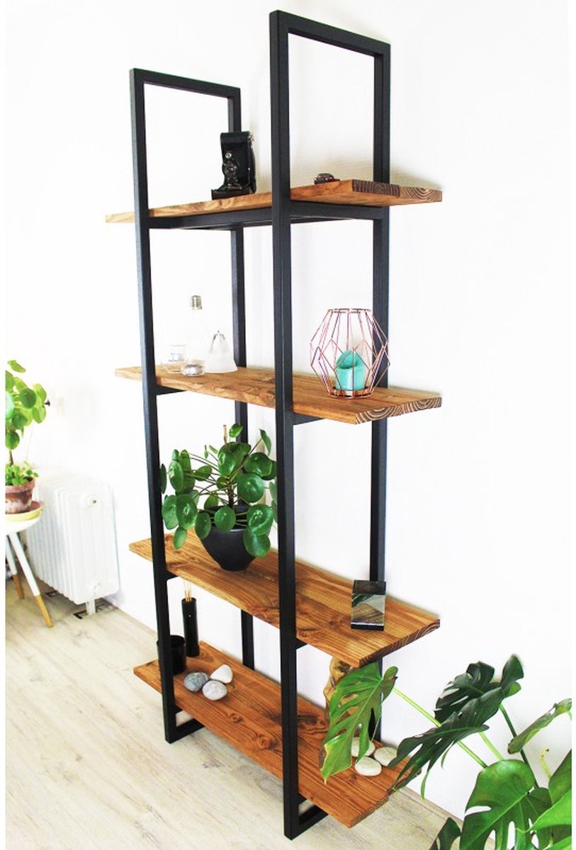 Industriële kast hout en staal "Boston" - 80 x 36 x 190 cm - Handgemaakt