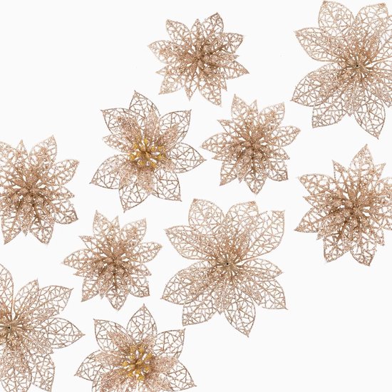 24 stuks kerst glitter kerstster bloemen kunstmatige kerstbloemen bruiloft kerstboom Nieuwjaar ornamenten (blauw