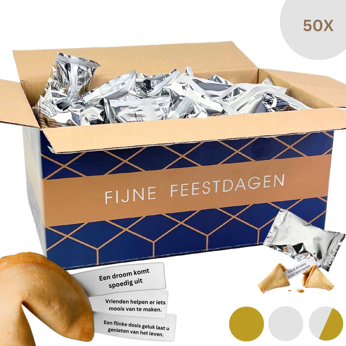 Fortune Cookies - Gelukskoekjes - Feestelijke Verpakking - Uitdeelzakjes - 50 stuks - Zilver
