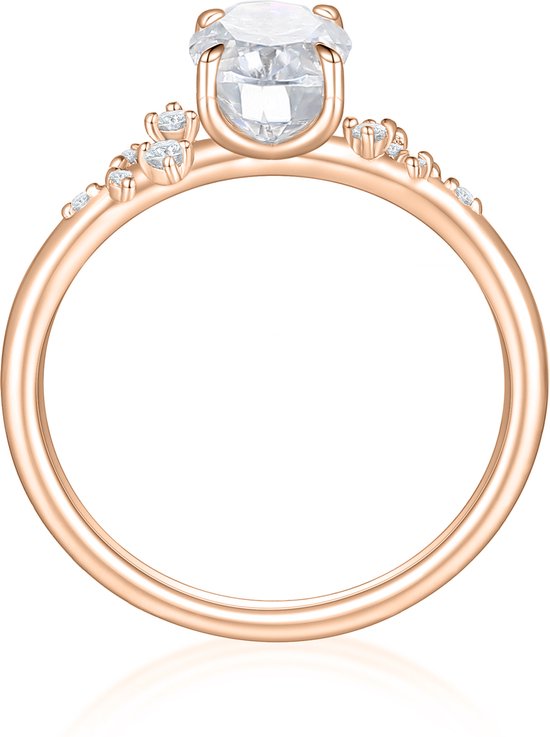 Ovaline - Ring moissanite ovale en or rose 18 carats avec pierres latérales minimalistes - 1,5 carat