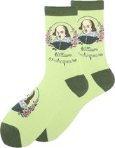 William Shakespeare Sokken voor Dames - maat 37-41 - Groen met portret - Leuk cadeau voor Literatuurliefhebbers & Schrijvers