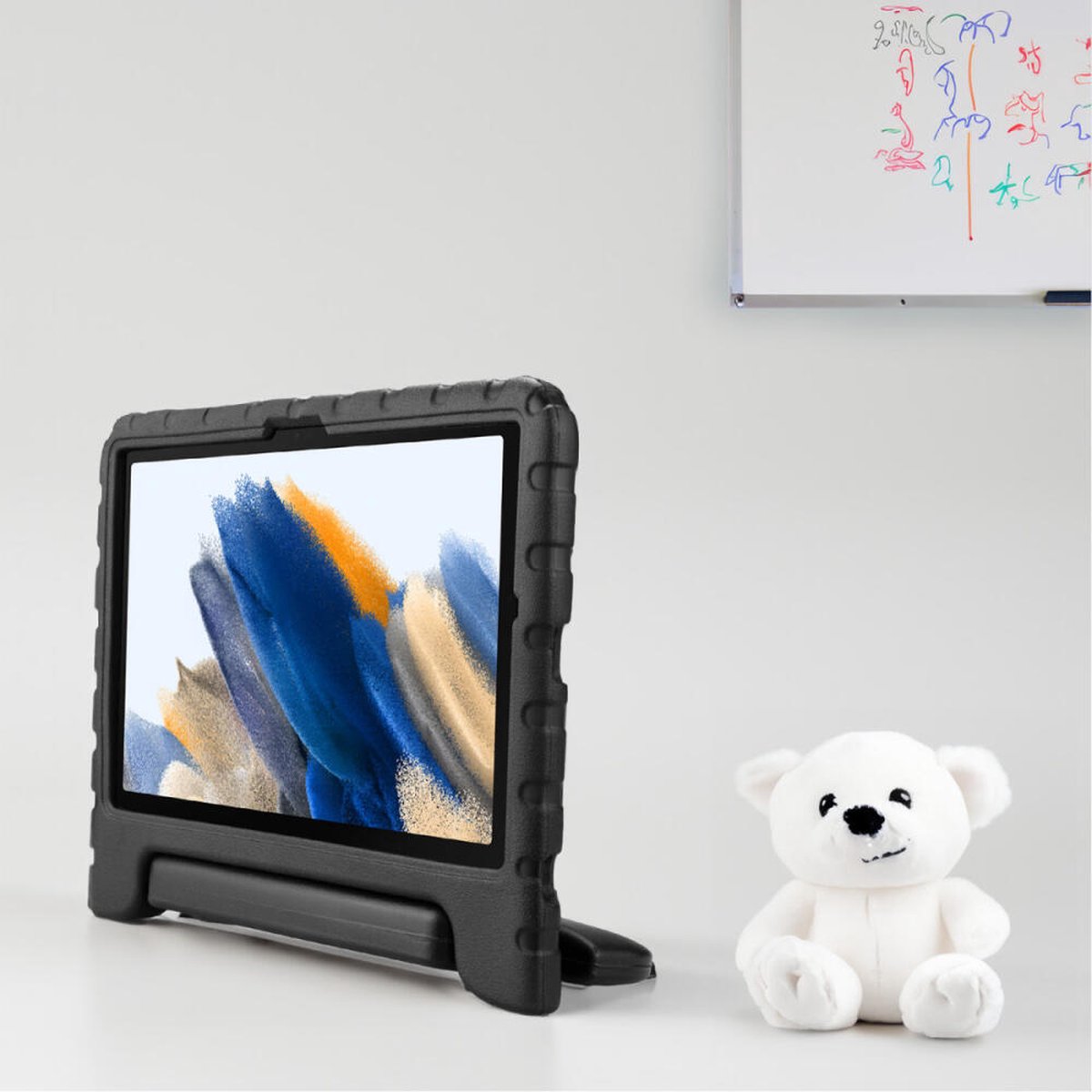 HappyCase Kinder Tablethoes Geschikt voor Samsung Galaxy Tab A7 Lite | Kindvriendelijke Hoes | Beschemhoes | Kinderhoes | met Handvat en Standaard | Zwart