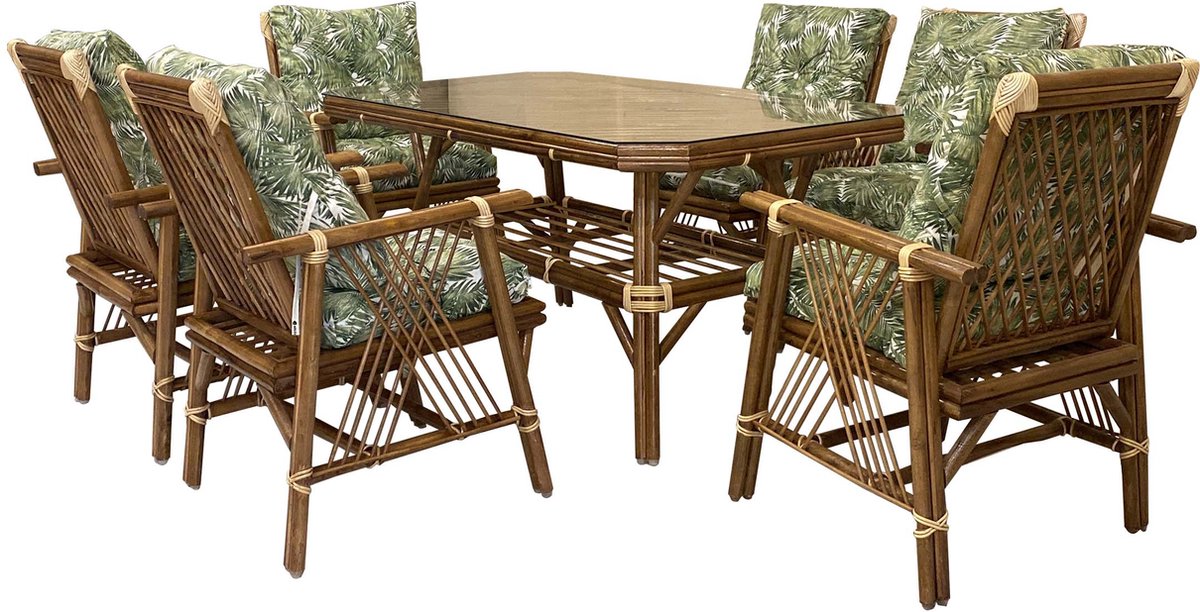MIA DINING SET Eetset, tafel + 6 stoelen, binnen/buiten, 86x160cm-Palm